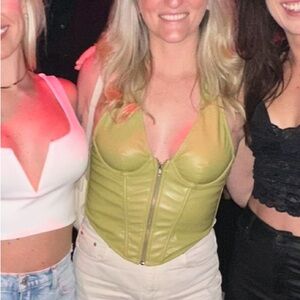 Urban Outfitters Olive Green Faux-Leather Halter Corset